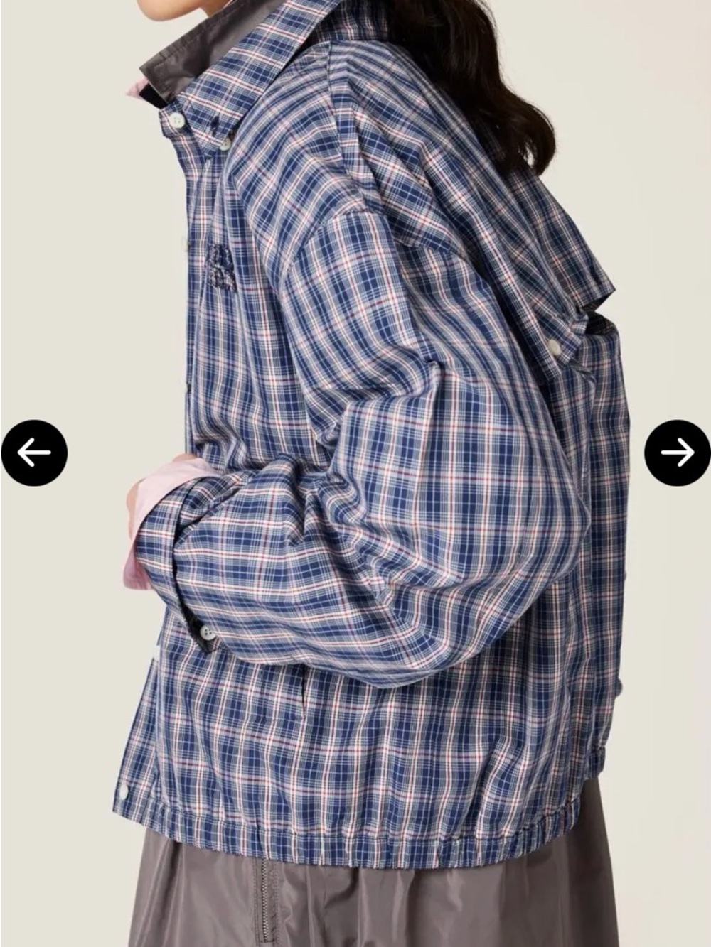 New MIU MIU Inspired Blue Red Plaid Oversize Cotton Bomber Jacket S $3850